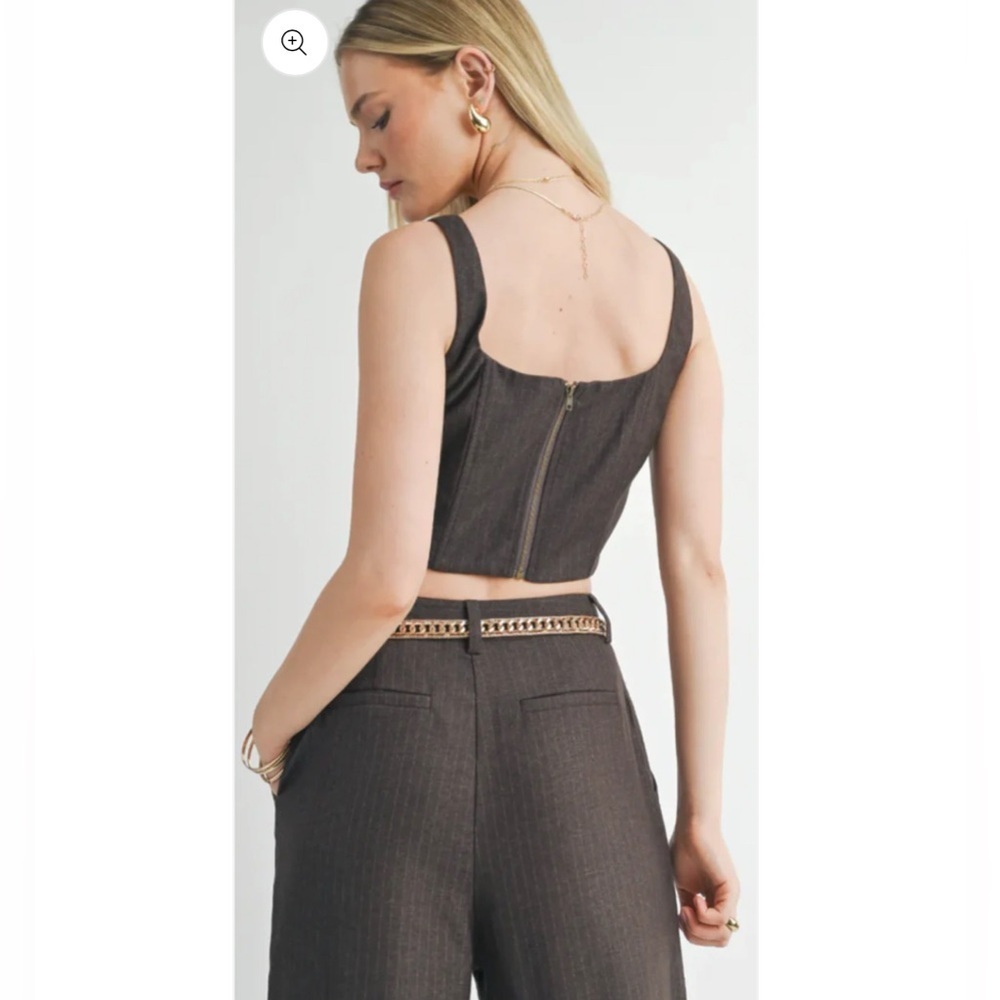 SAGE Pinstripe Brown Zip Closure Corset Size Large NWT - Picture 2 of 6